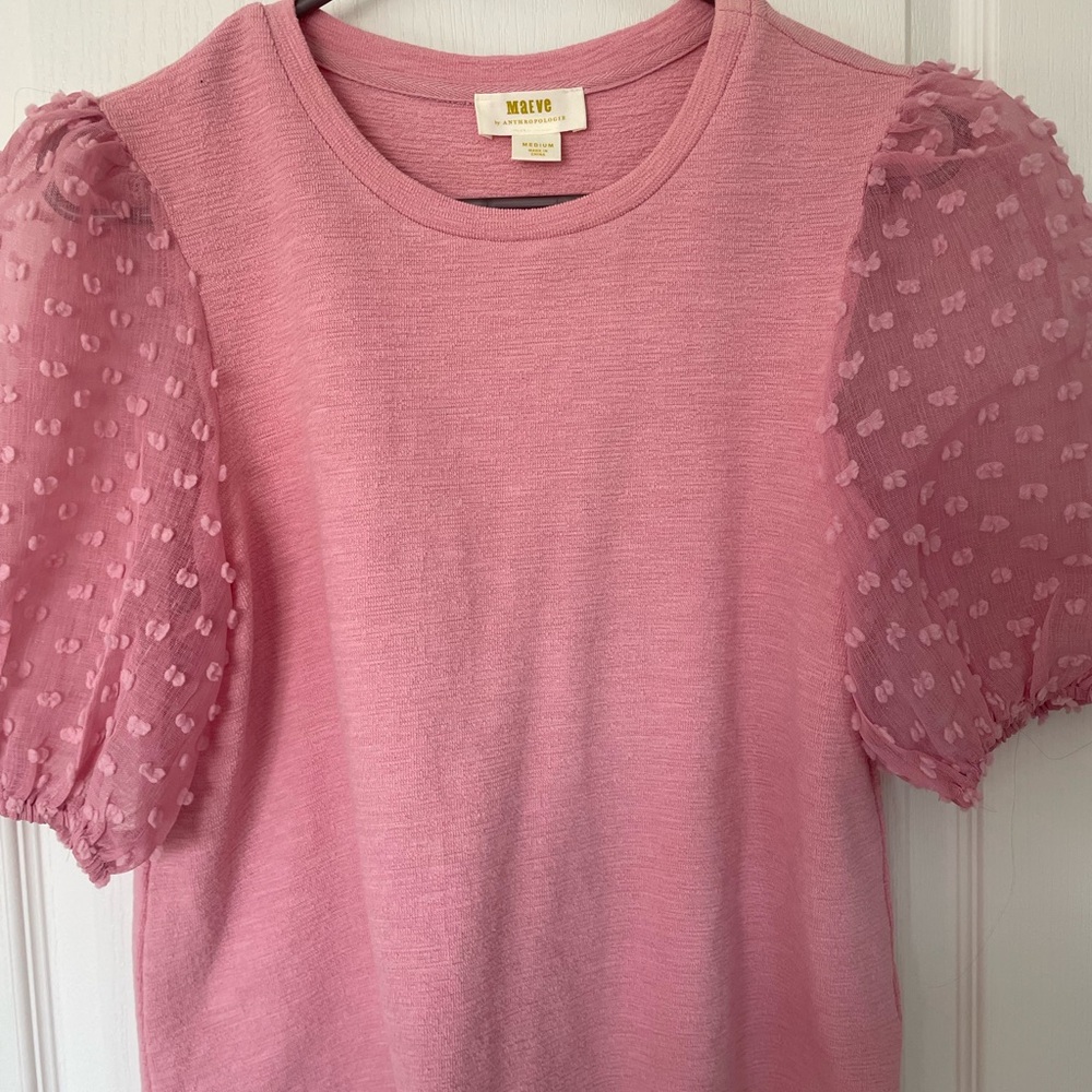 Maeve by Anthropologie Blush Pink Puff Sleeve Top Womens M EUC Coquette Core